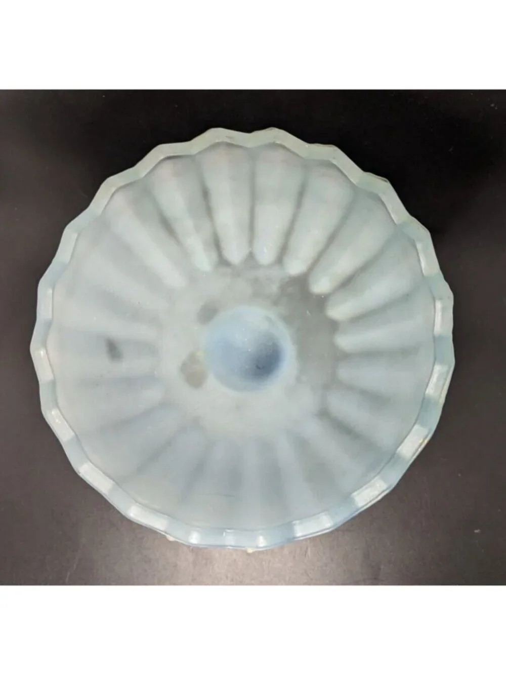 Indiana Glass Compote Frosted Satin Blue Lotus Blossom Pedestal Bowl 7.5
